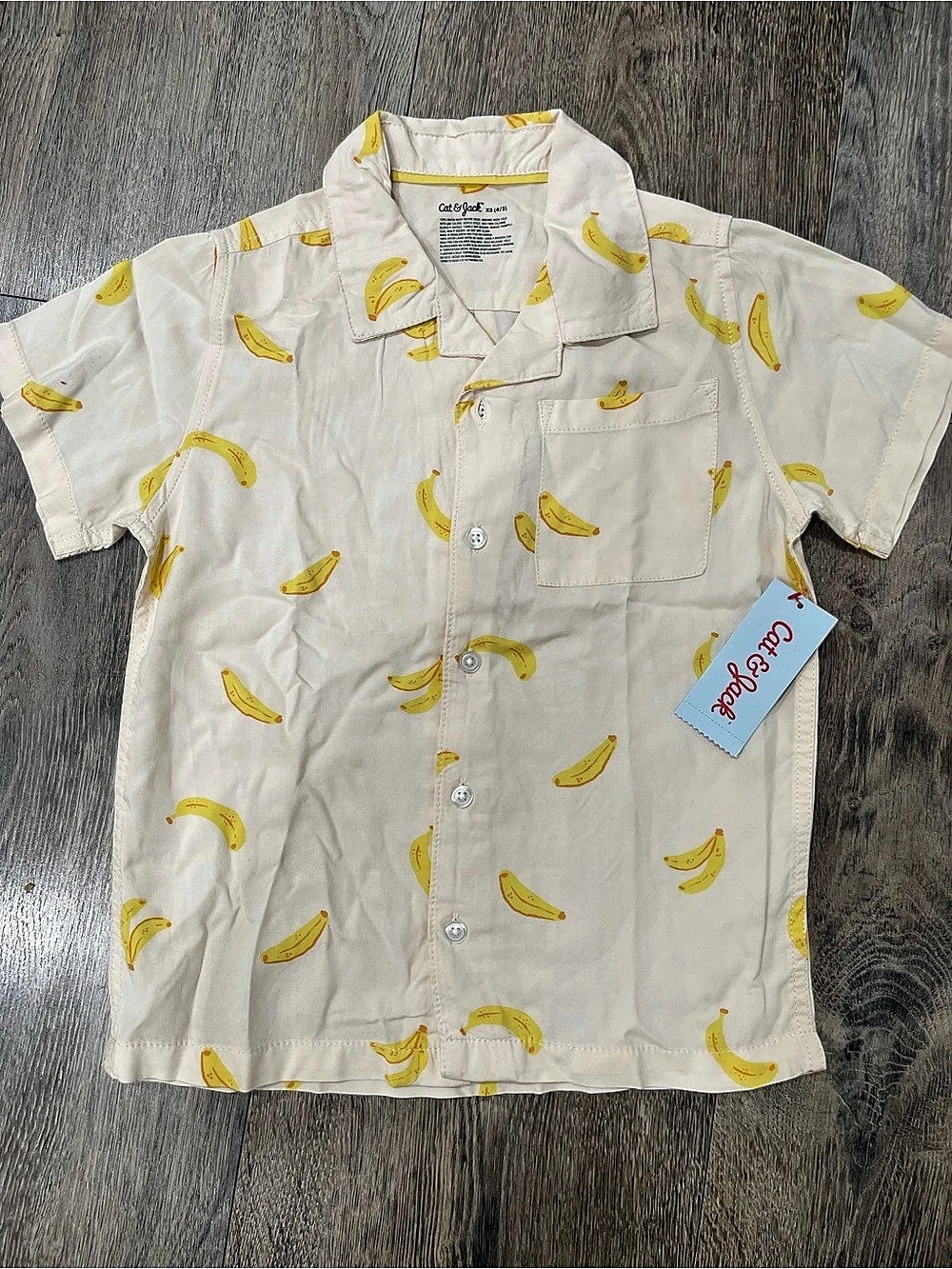 Cat & Jack Boys Banana Print Short Sleeve Button-Down Shirt Button-Down Shirt XS
